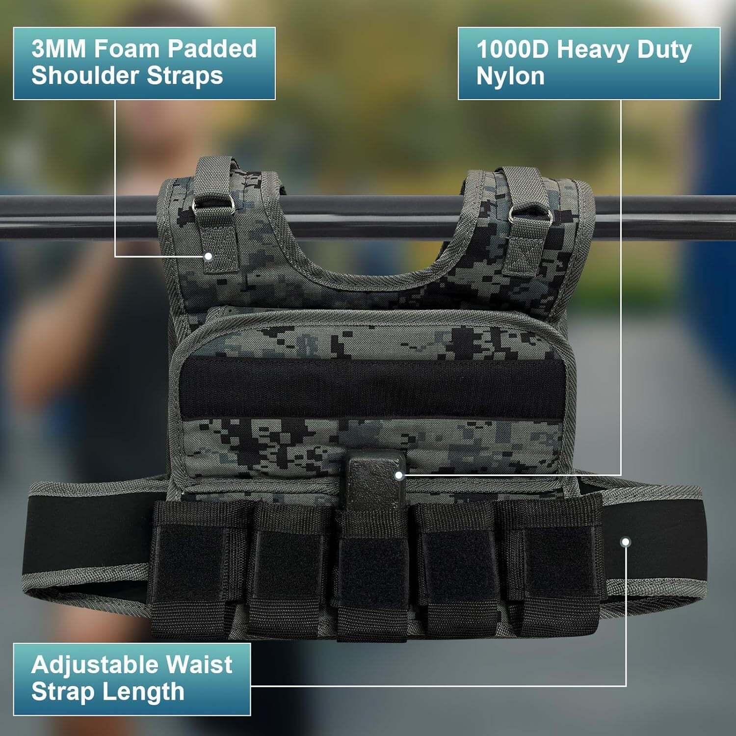 44LB Adjustable Weight Vest Weighted Vest with 19 Cast Iron Weights