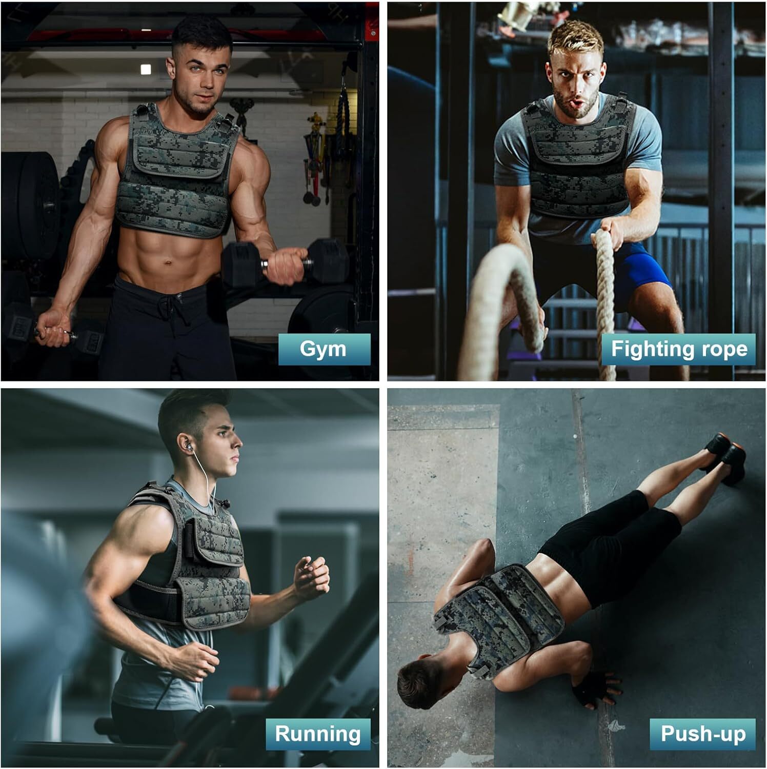 44LB Adjustable Weight Vest Weighted Vest with 19 Cast Iron Weights