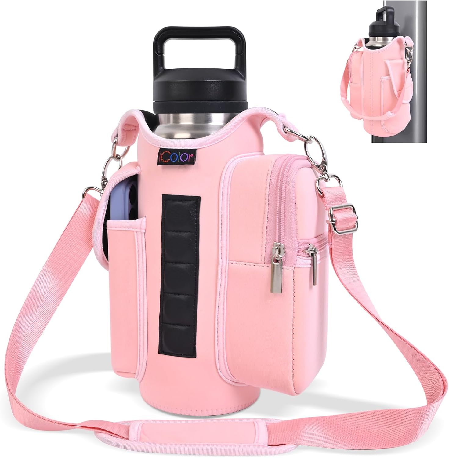 Magnetic Gym Bag Water Bottle Holder with Phone Pocket & Strap – 5 Magnet Sports Bottle Sleeve & Fitness Accessories Organizer