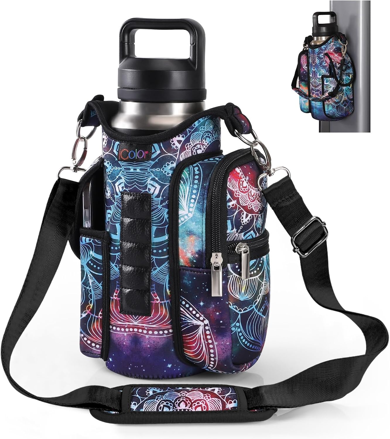 Magnetic Gym Bag Water Bottle Holder with Phone Pocket & Strap – 5 Magnet Sports Bottle Sleeve & Fitness Accessories Organizer