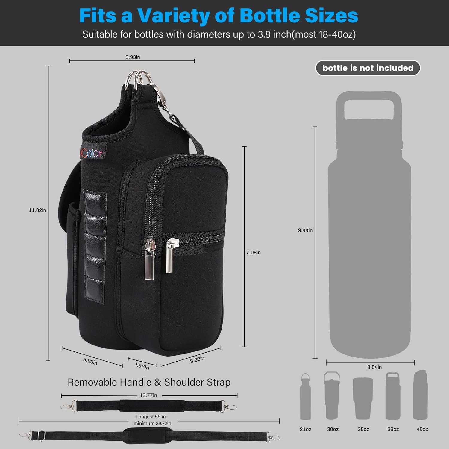 Magnetic Gym Bag Water Bottle Holder with Phone Pocket & Strap – 5 Magnet Sports Bottle Sleeve & Fitness Accessories Organizer