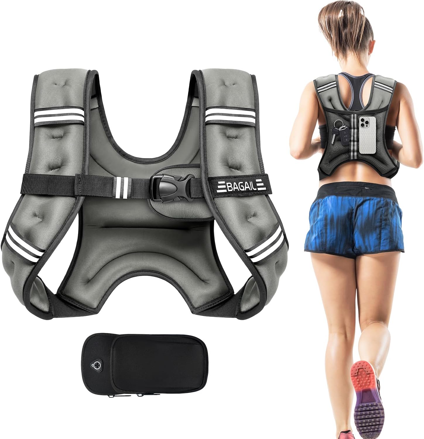 Adjustable Weighted Vest for Men & Women – 5lb to 30lb Rucking & Training Vest with Phone Pouch