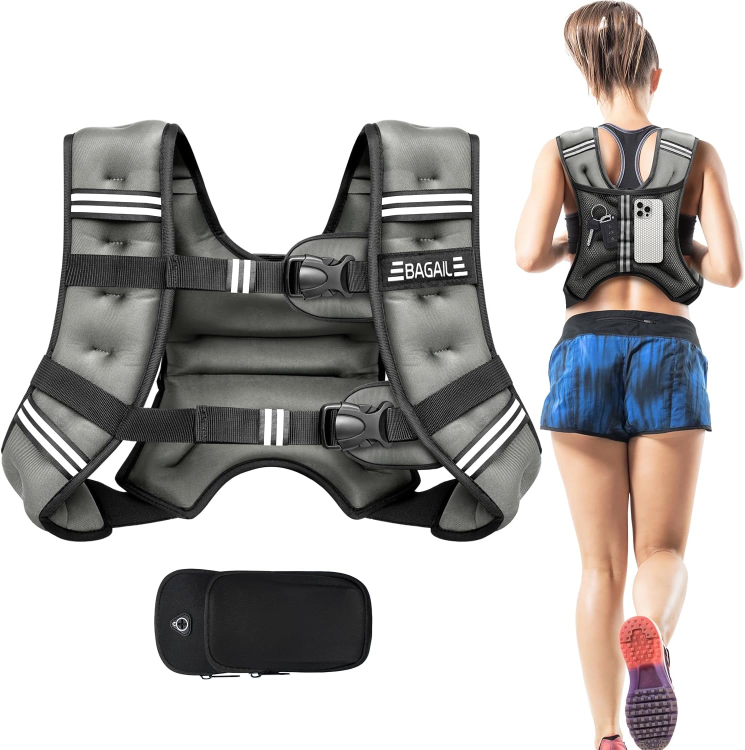 Adjustable Weighted Vest for Men & Women – 5lb to 30lb Rucking & Training Vest with Phone Pouch