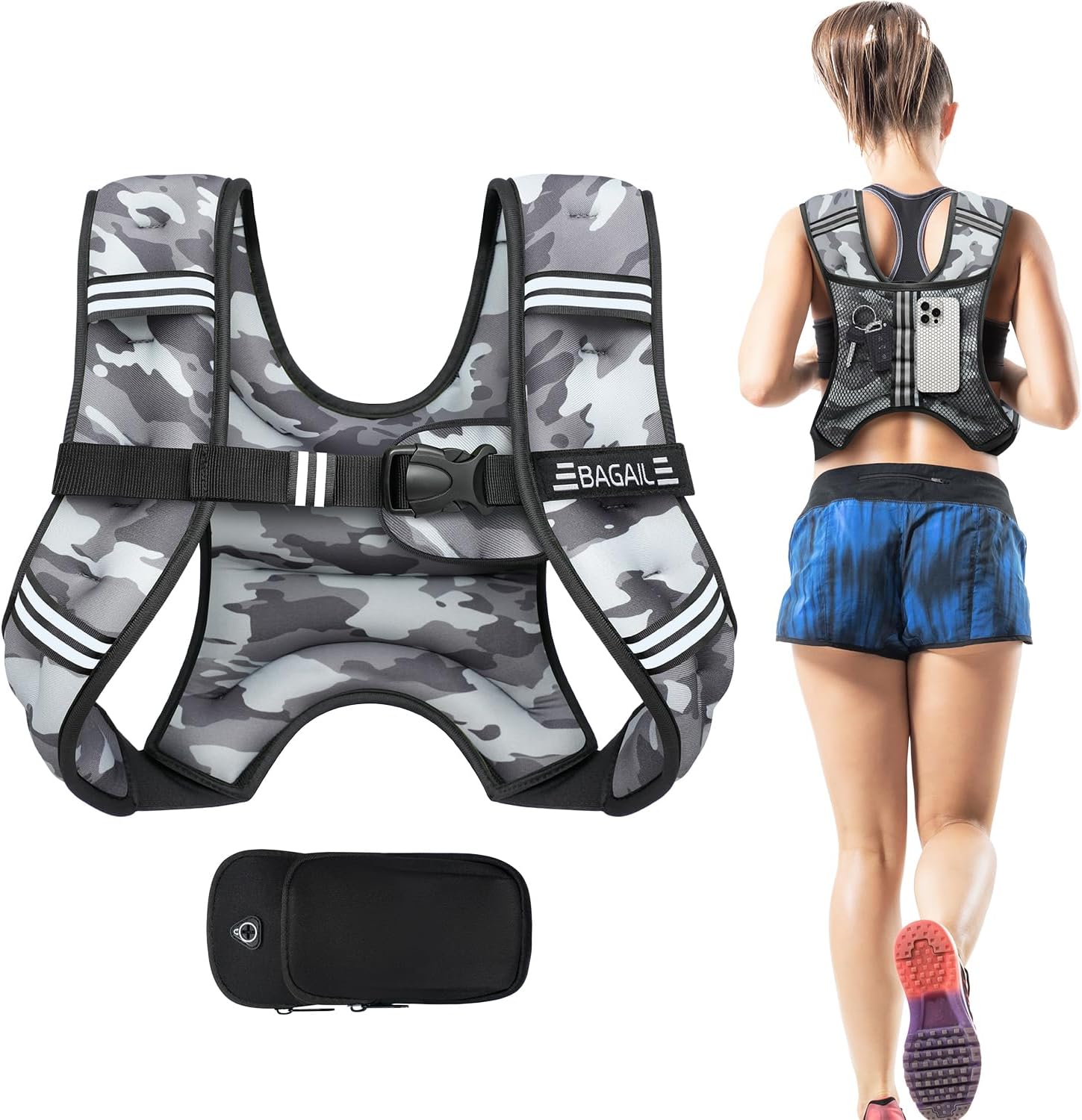 Adjustable Weighted Vest for Men & Women – 5lb to 30lb Rucking & Training Vest with Phone Pouch
