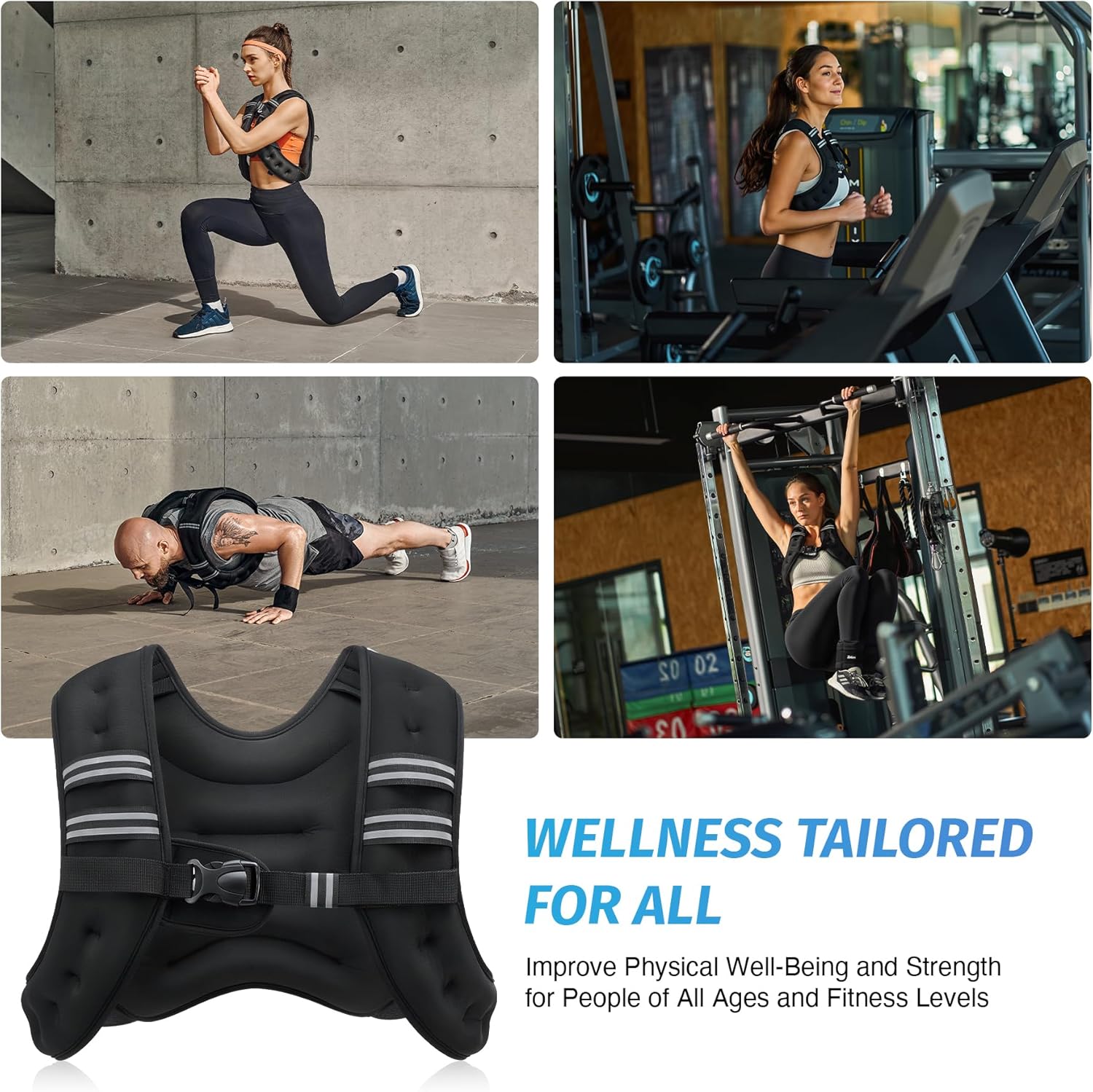 Adjustable Weighted Vest 6–30Lb for Workout, Running, Strength Training & Weight Loss with Reflective Stripe