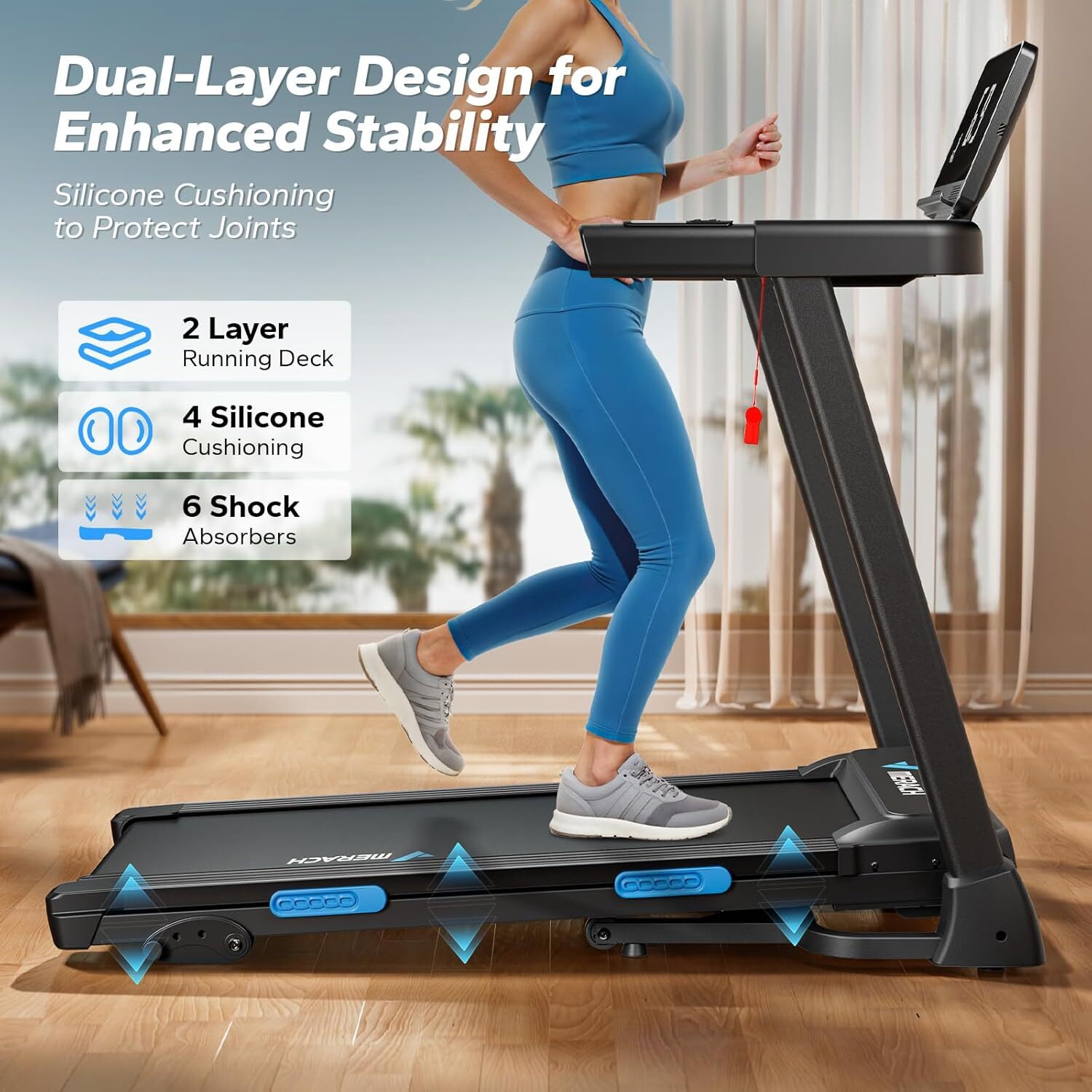 MERACH Foldable Incline Treadmill 7.5MPH – Quiet Home Treadmill with Double Deck Technology & Compact Design