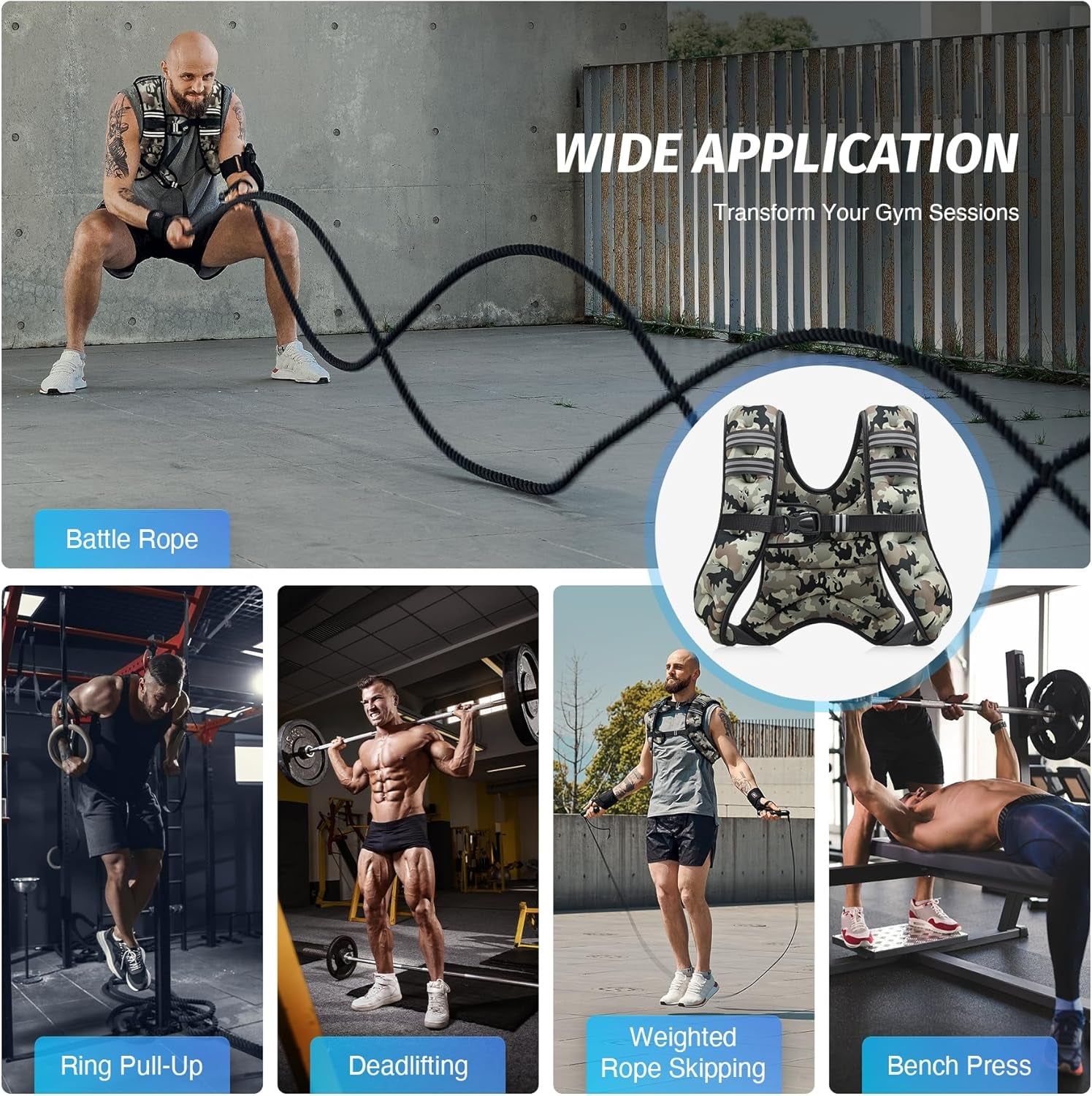 Weighted Vest, 6Lb/8Lb/12Lb/16Lb/20Lb/25Lb/30Lb Weight Vest with Reflective Stripe for Workout, Strength Training, Running, Fitness, Muscle Building, Weight Loss, Weightlifting