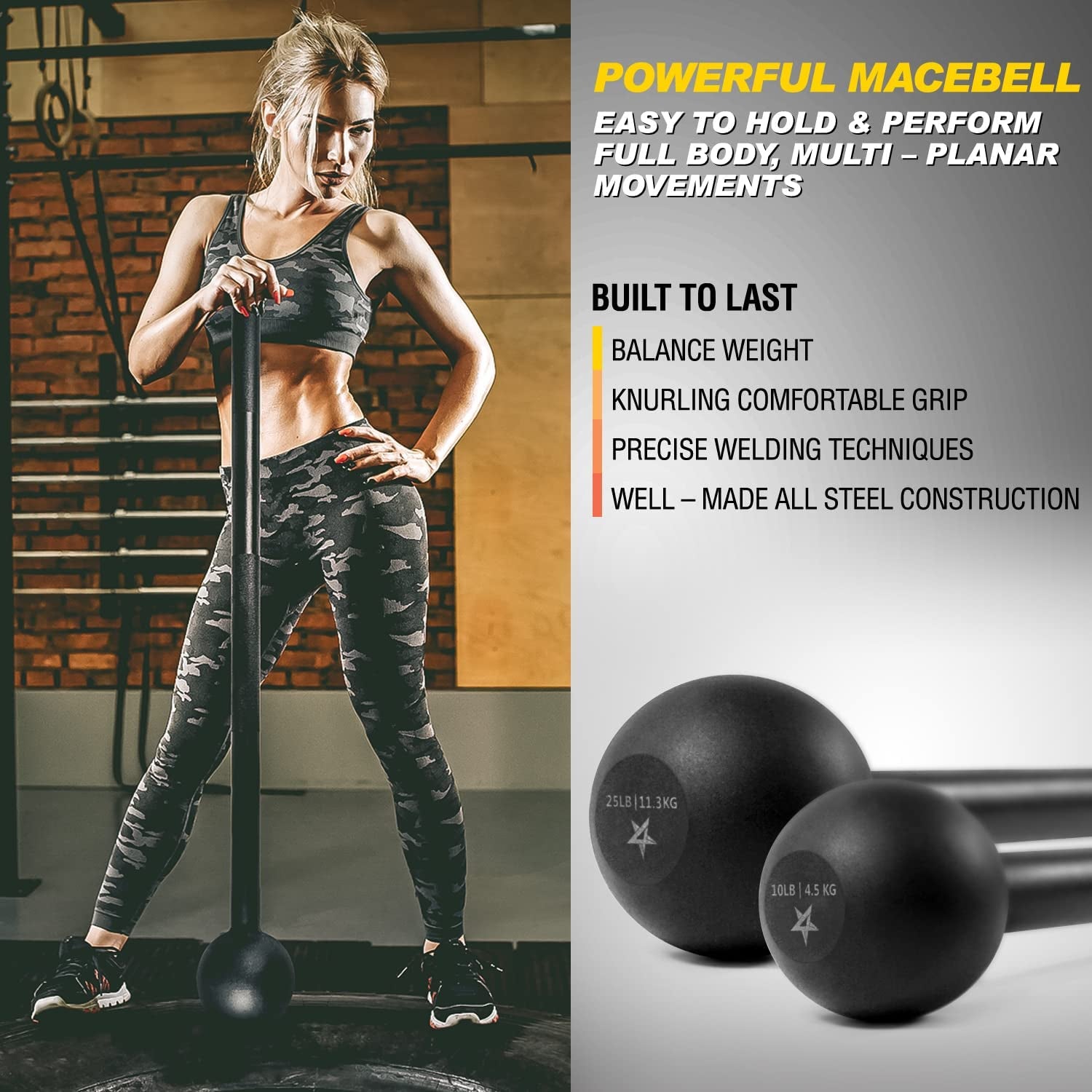 Steel Mace Bell for Strength Training – Full Body Workout, Grip & Shoulder Exercise Equipment, Forearm & Muscle Conditioning, Rehabilitation & Mobility Tool – 5lb to 30lb Weights for Men & Women