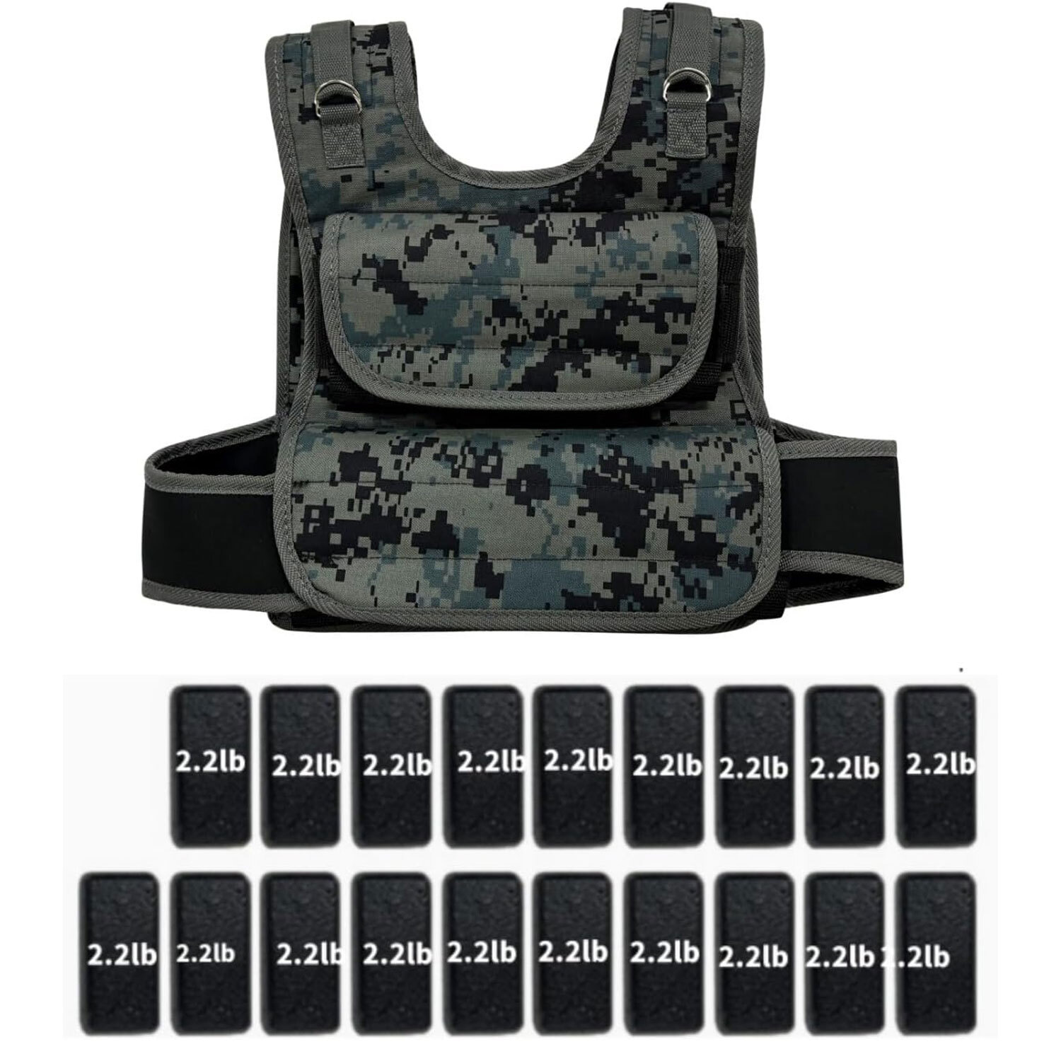 44LB Adjustable Weight Vest Weighted Vest with 19 Cast Iron Weights