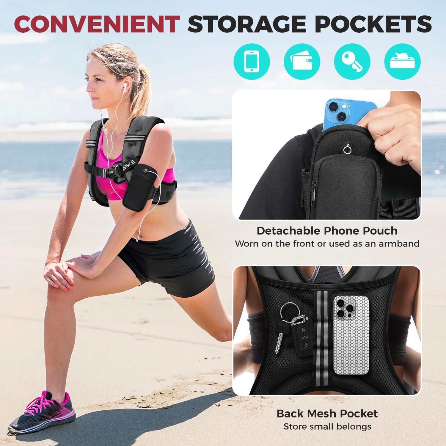 Adjustable Weighted Vest for Men & Women – 5lb to 30lb Rucking & Training Vest with Phone Pouch