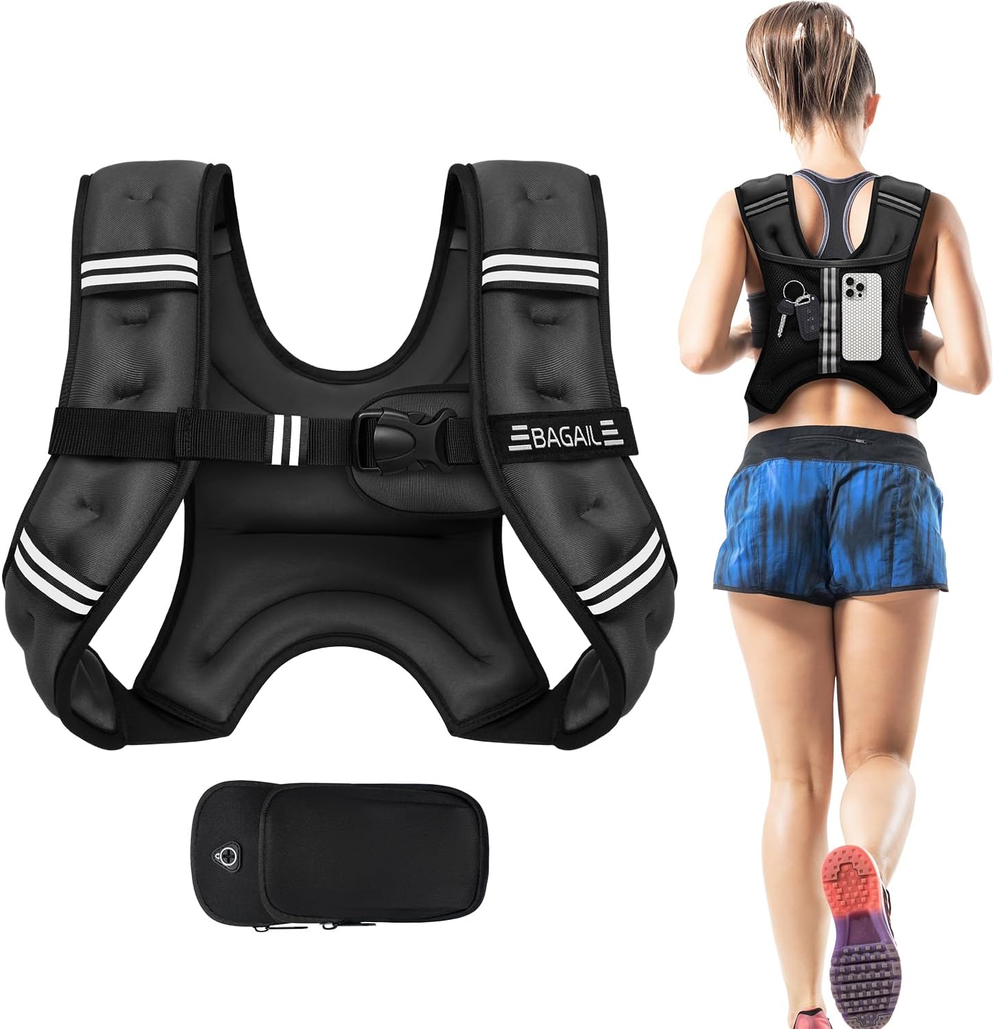 Adjustable Weighted Vest for Men & Women – 5lb to 30lb Rucking & Training Vest with Phone Pouch