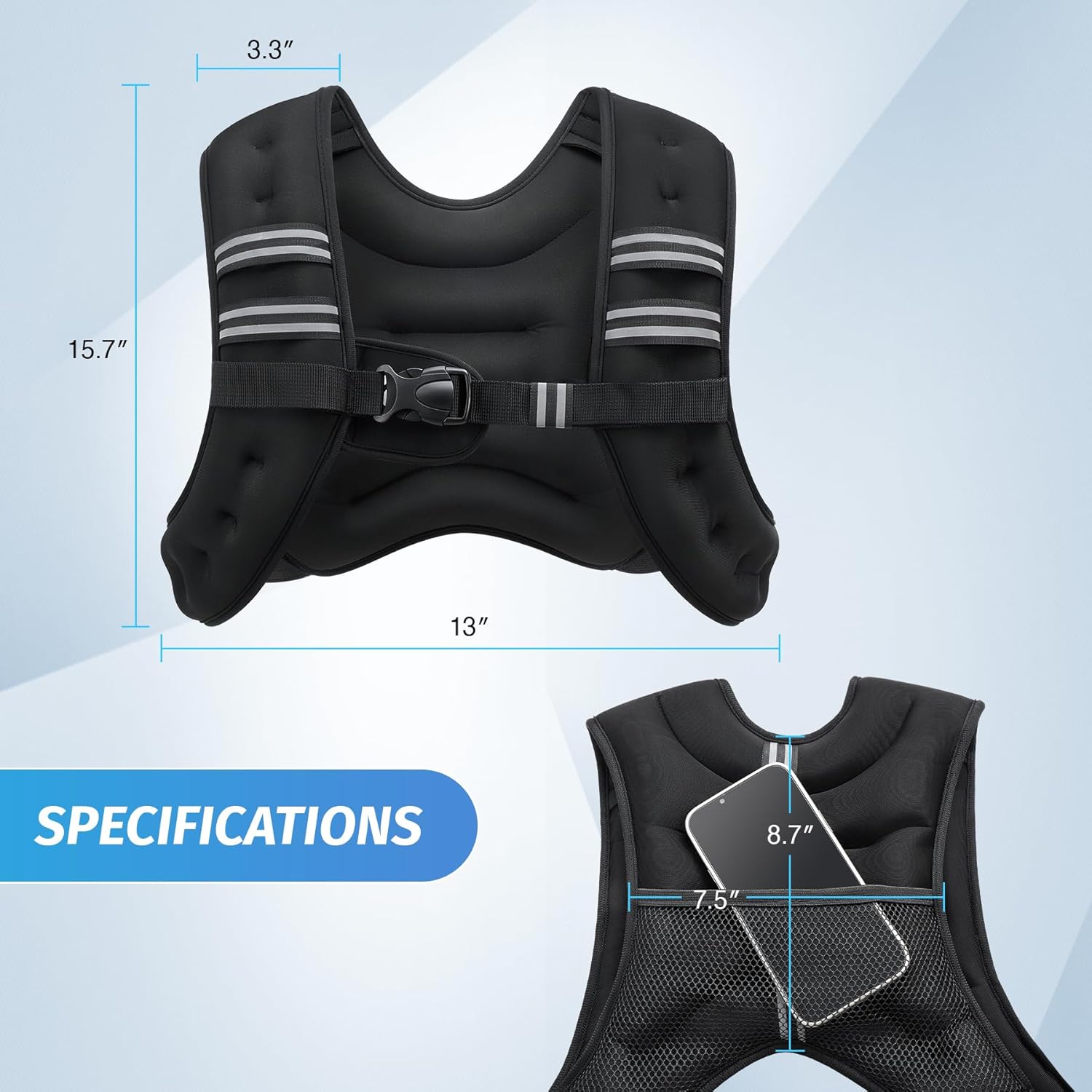 Adjustable Weighted Vest 6–30Lb for Workout, Running, Strength Training & Weight Loss with Reflective Stripe