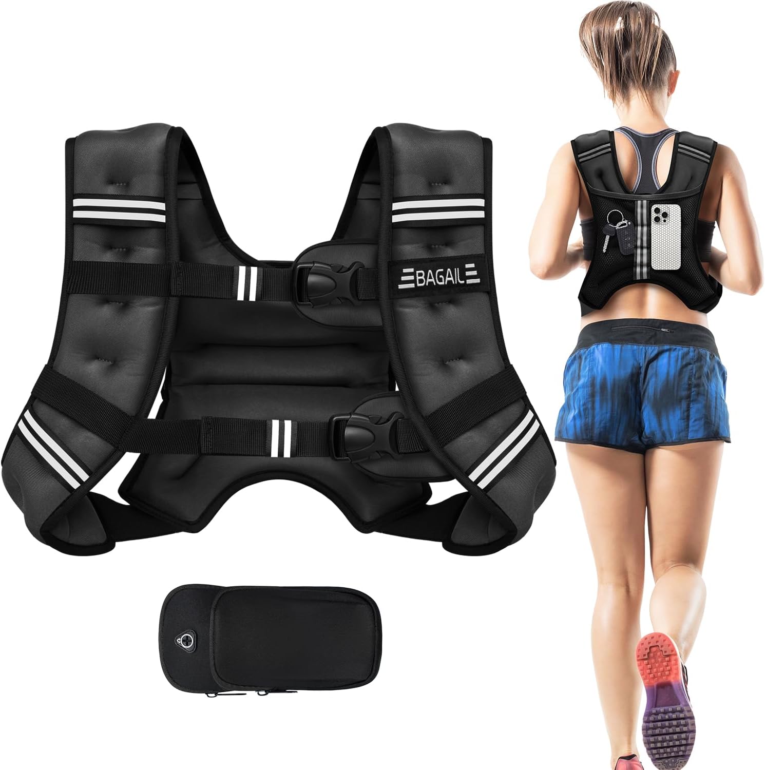 Adjustable Weighted Vest for Men & Women – 5lb to 30lb Rucking & Training Vest with Phone Pouch