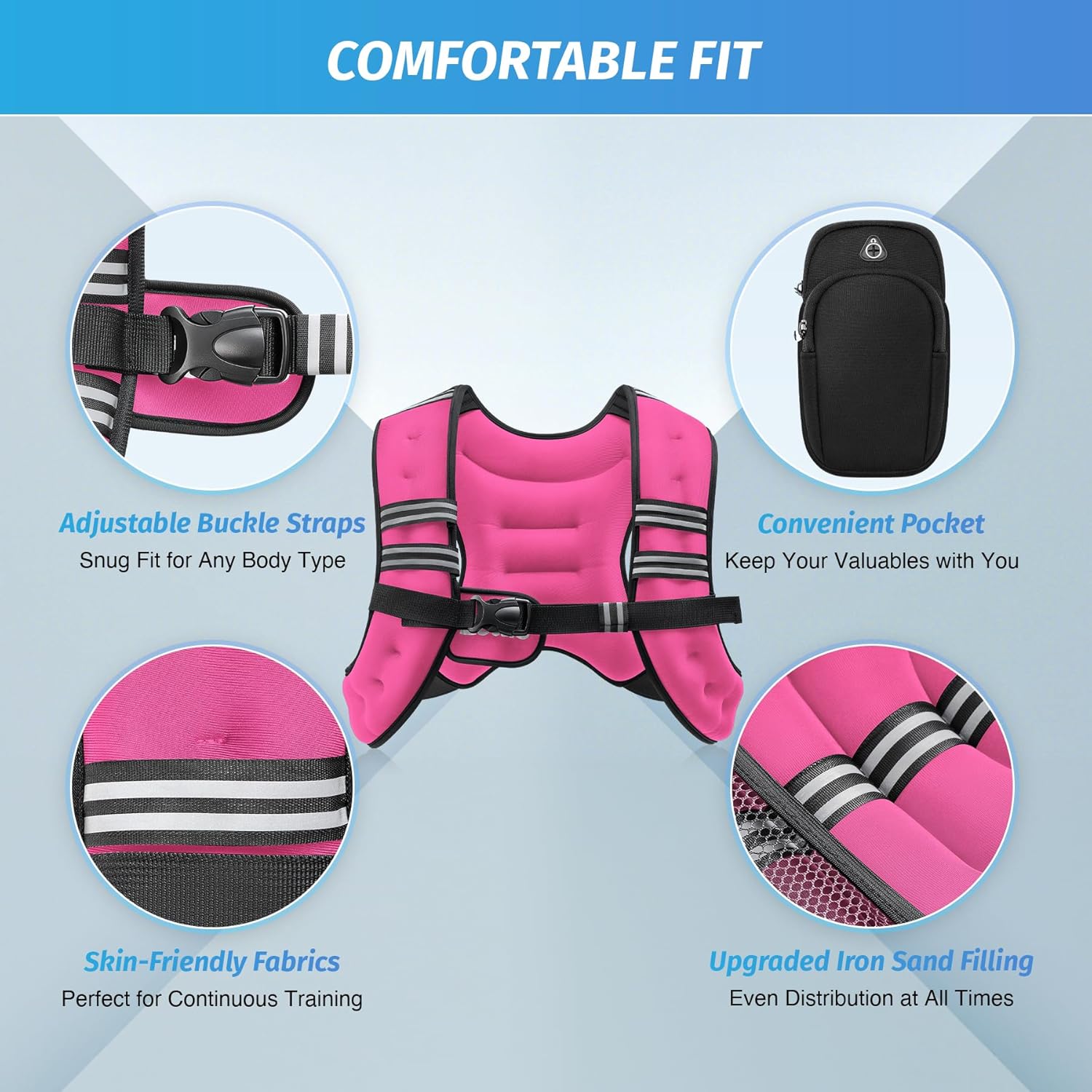 Pink Adjustable Weighted Vest (6–30 lbs) – Strength Training, Running, Fitness & Weight Loss Gear