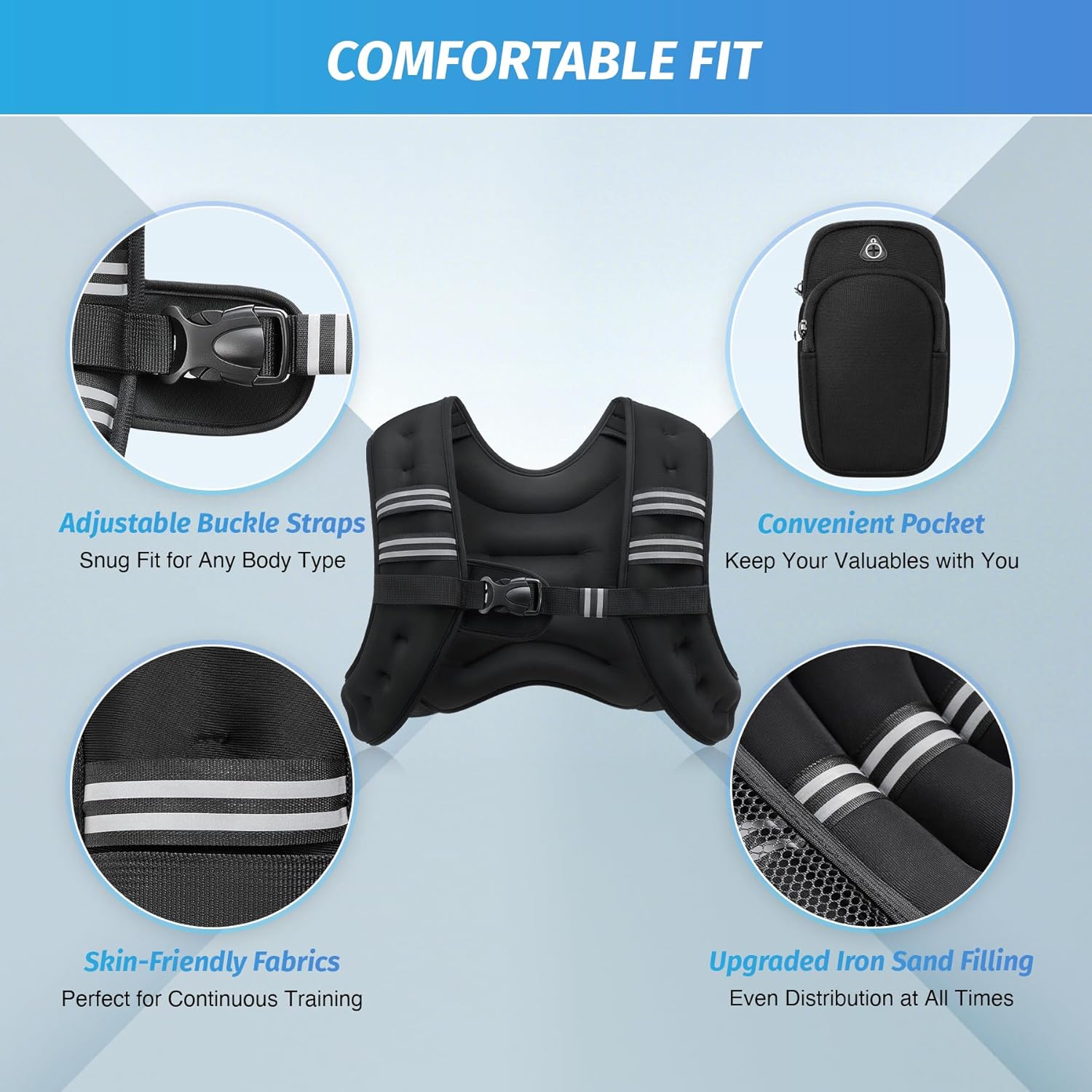 Adjustable Weighted Vest 6–30Lb for Workout, Running, Strength Training & Weight Loss with Reflective Stripe