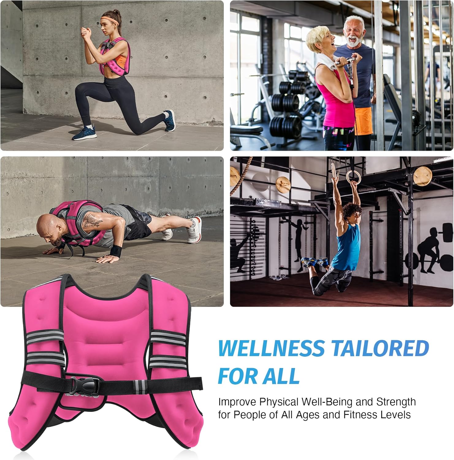 Pink Adjustable Weighted Vest (6–30 lbs) – Strength Training, Running, Fitness & Weight Loss Gear