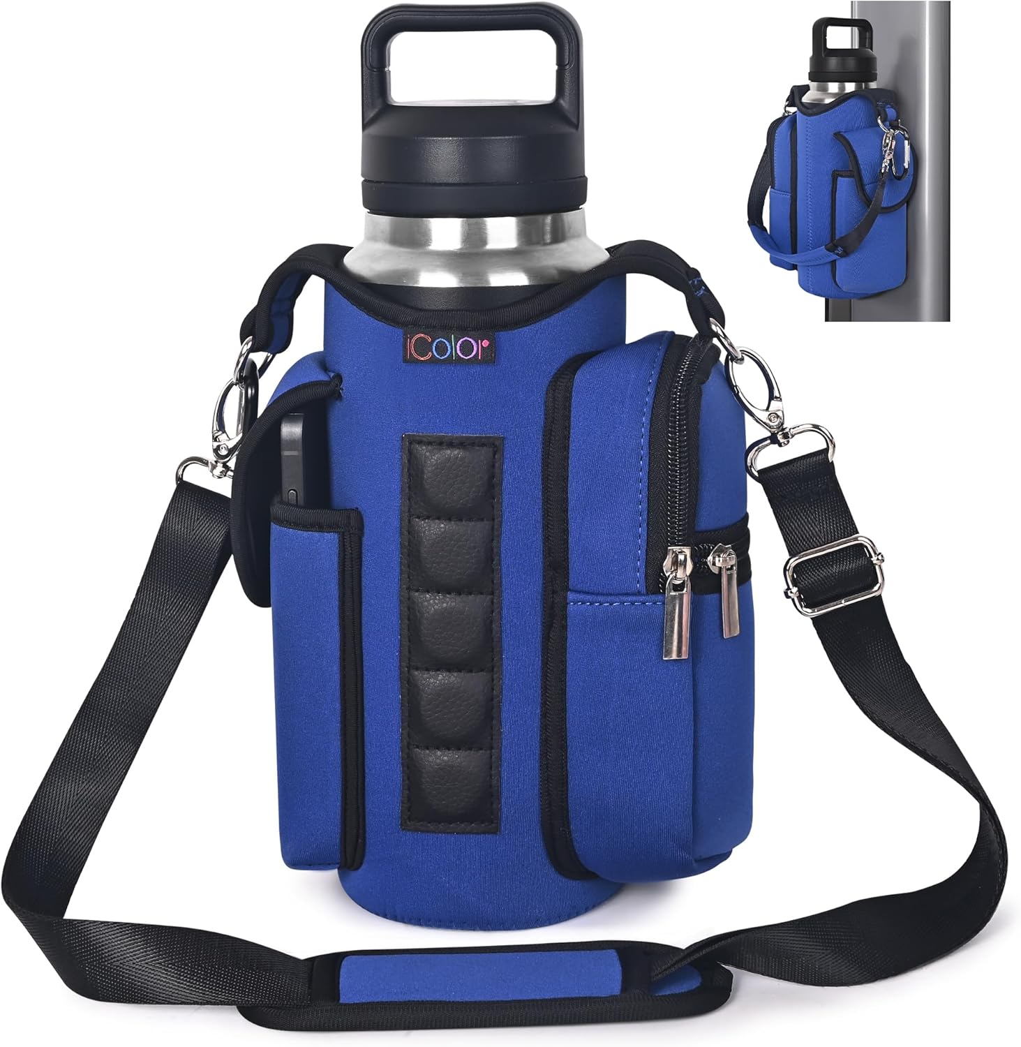 Magnetic Gym Bag Water Bottle Holder with Phone Pocket & Strap – 5 Magnet Sports Bottle Sleeve & Fitness Accessories Organizer