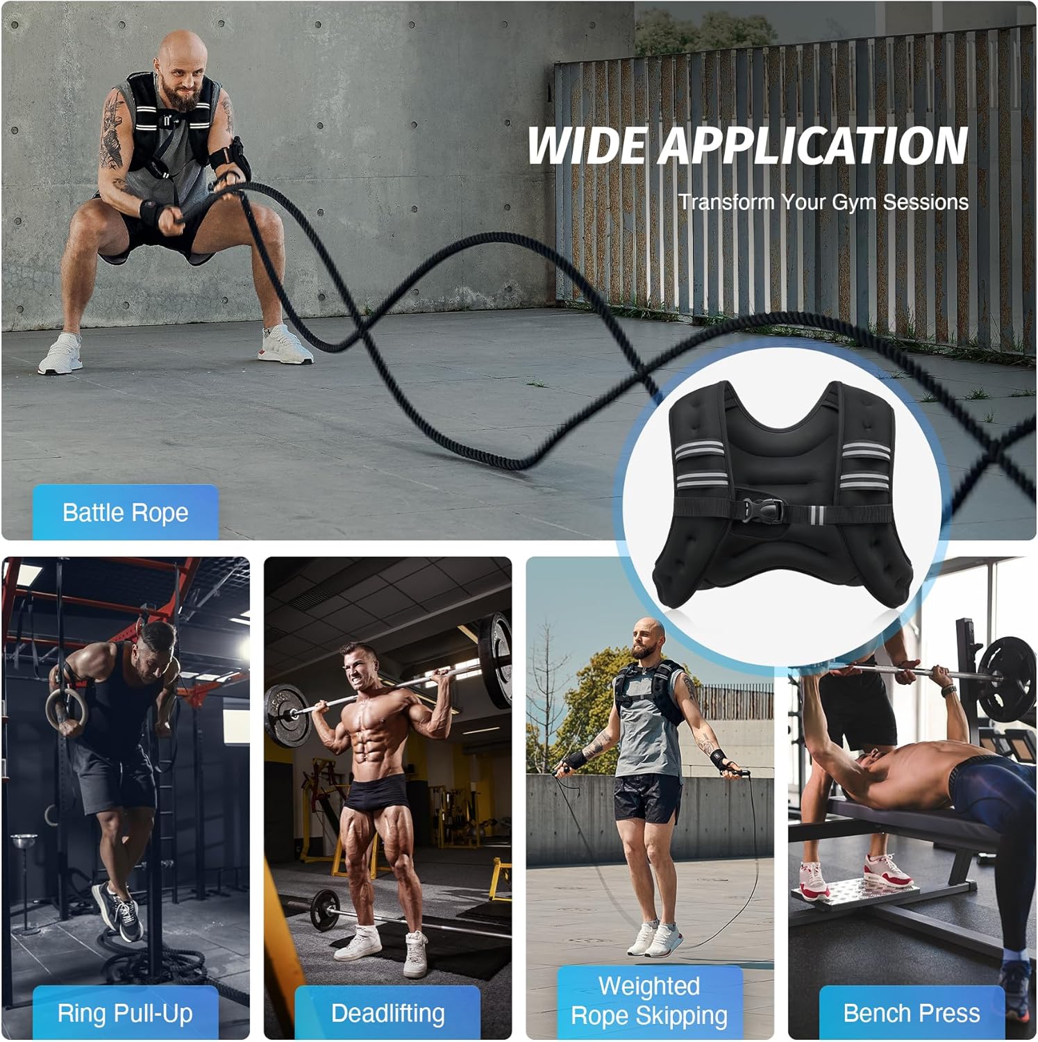 Adjustable Weighted Vest 6–30Lb for Workout, Running, Strength Training & Weight Loss with Reflective Stripe