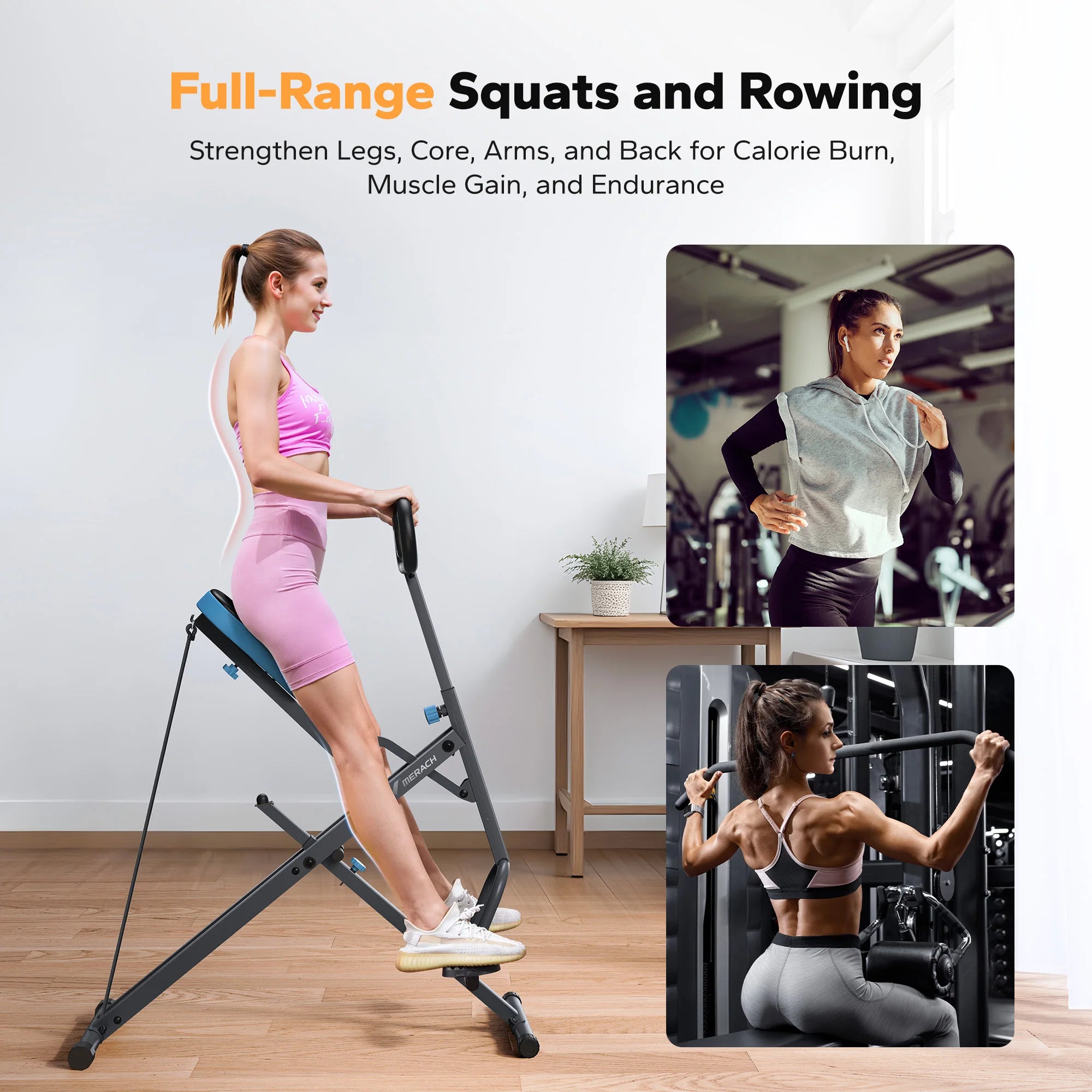 2-in-1 Squat & Rowing Machine – Foldable Glute & Leg Trainer, Home Gym Exercise Equipment for Full Body Workout