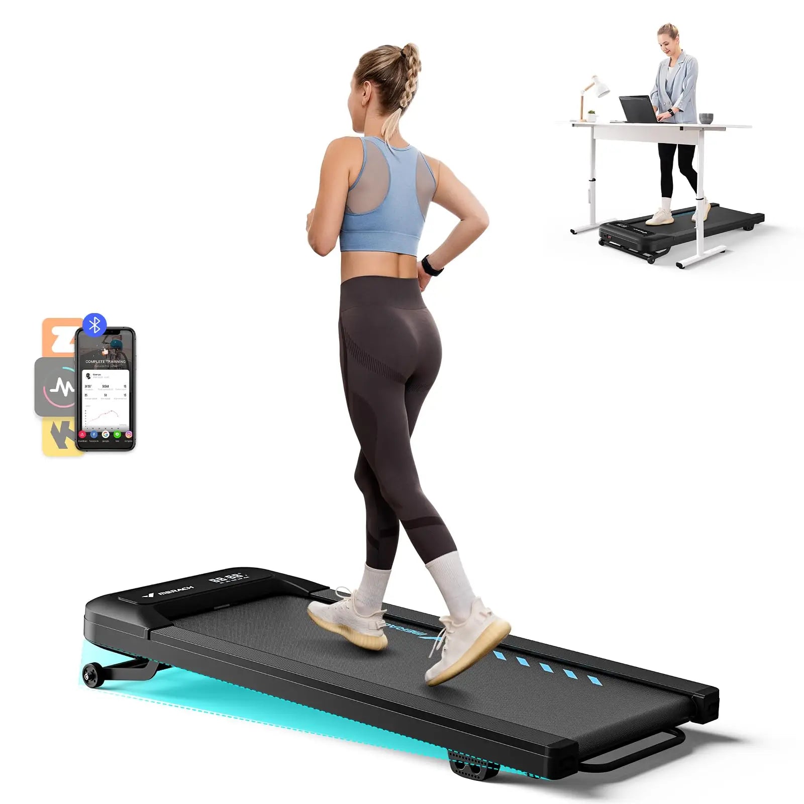 Walking Pad Treadmill – Quiet Under Desk Portable Walking Treadmill for Home Office & Gym with LED Display & Remote Control