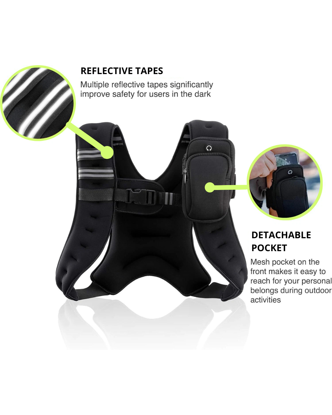 Adjustable Weighted Vest 6–30Lb for Workout, Running, Strength Training & Weight Loss with Reflective Stripe