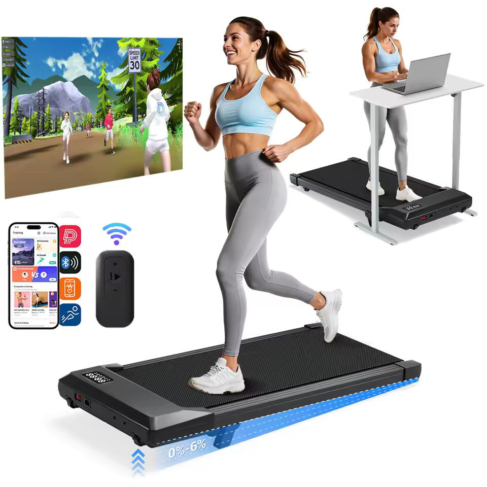 3-in-1 Foldable Under Desk Treadmill – Smart Walking Pad with Incline & Remote Control