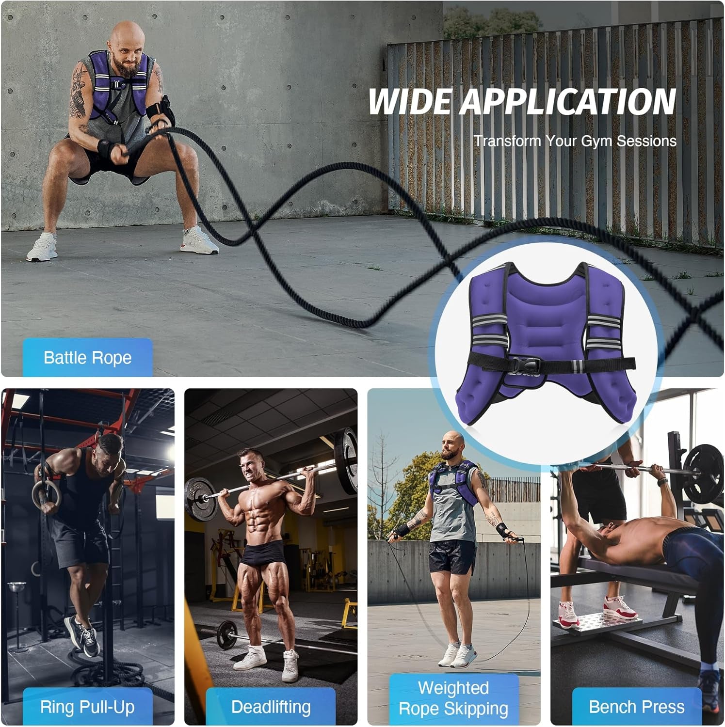 Adjustable Weighted Vest (6–30 lbs) with Reflective Stripes – Strength Training, Running, CrossFit, Fitness & Weight Loss – Purple
