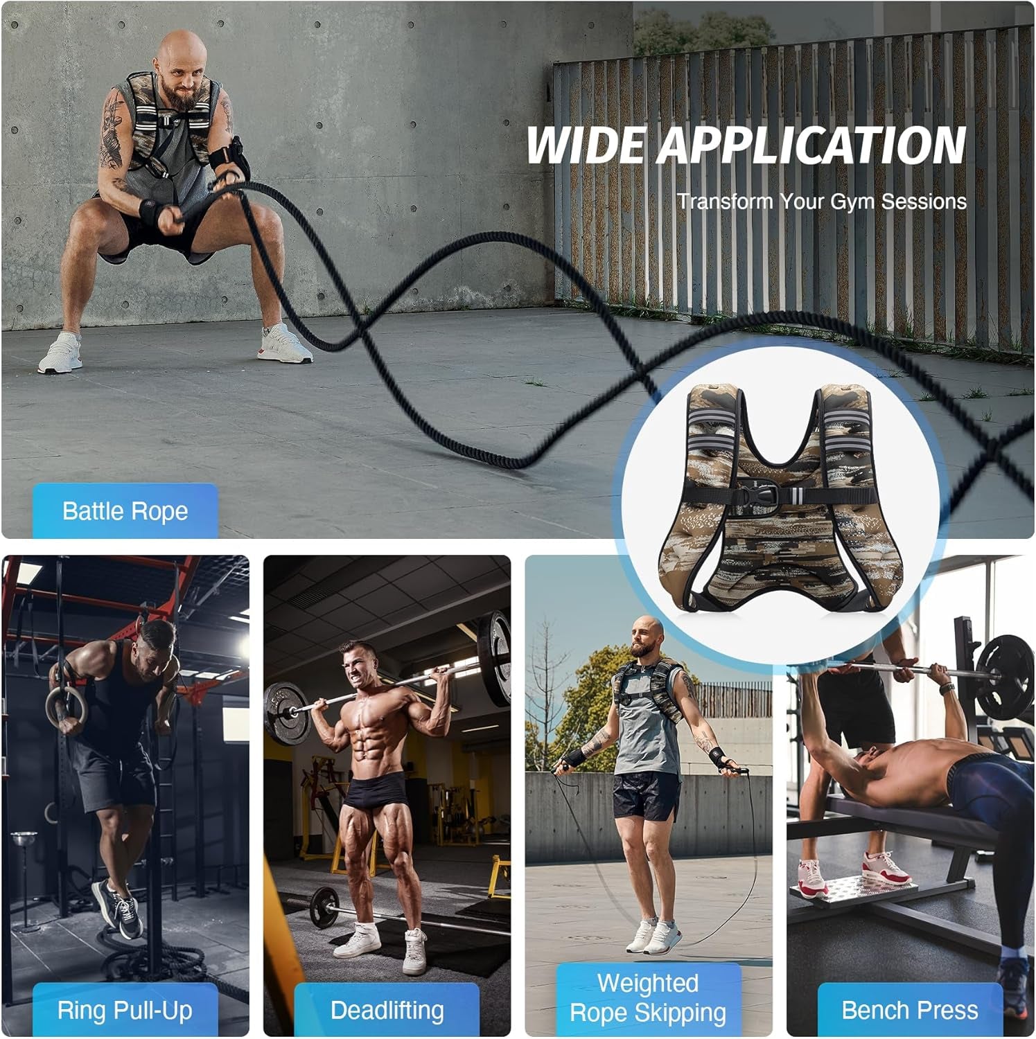 Weighted Vest, 6Lb/8Lb/12Lb/16Lb/20Lb/25Lb/30Lb Weight Vest with Reflective Stripe for Workout, Strength Training, Running, Fitness, Muscle Building, Weight Loss, Weightlifting