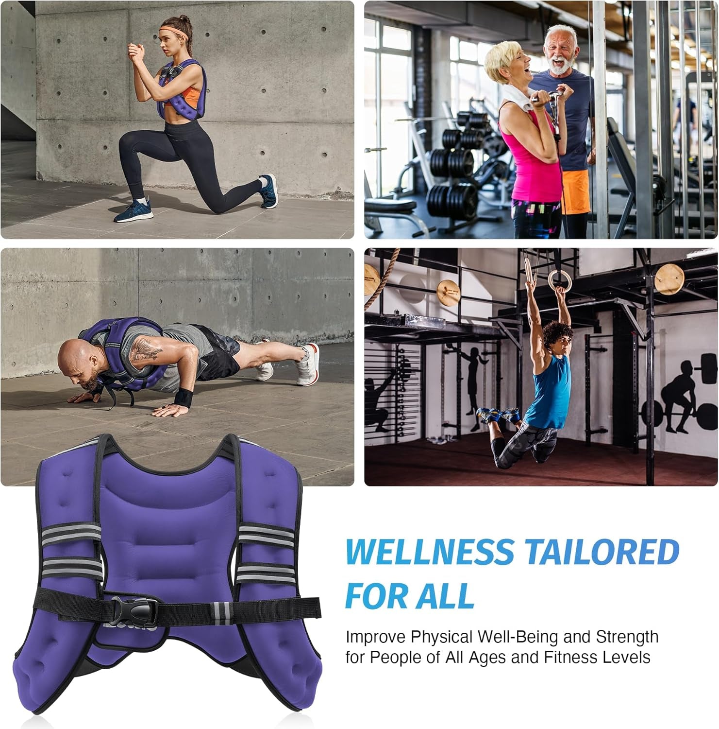 Adjustable Weighted Vest (6–30 lbs) with Reflective Stripes – Strength Training, Running, CrossFit, Fitness & Weight Loss – Purple