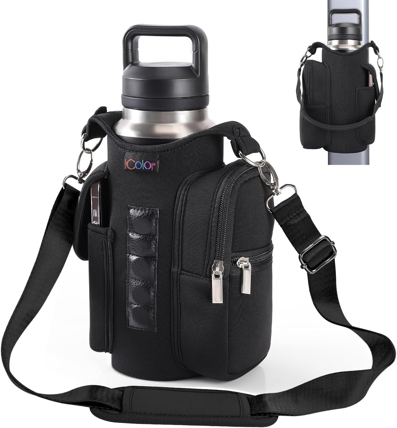 Magnetic Gym Bag Water Bottle Holder with Phone Pocket & Strap – 5 Magnet Sports Bottle Sleeve & Fitness Accessories Organizer